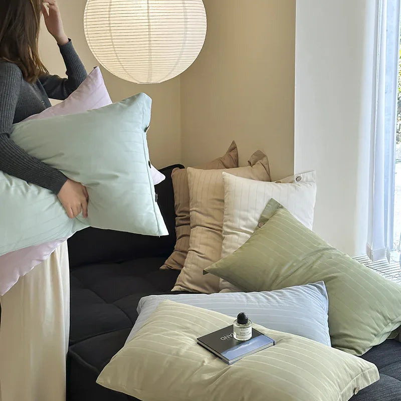 Blue Pinstripe Long Staple Cotton Sateen Pillowcase Set - Jacquard Striped, Pure Cotton, 48x74cm (Pair) - Mekamart Australia