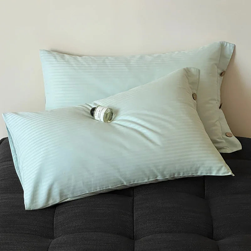 Bright Green Pinstripe Long Staple Cotton Sateen Pillowcase Set - Jacquard Striped, Pure Cotton, 48x74cm (Pair) - Mekamart Australia