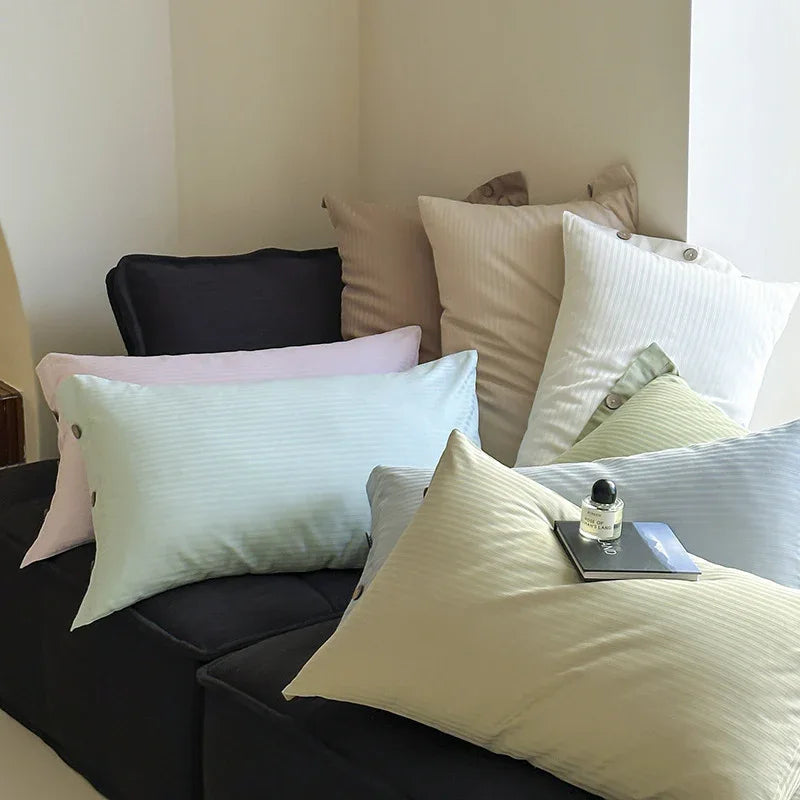 Bright Green Pinstripe Long Staple Cotton Sateen Pillowcase Set - Jacquard Striped, Pure Cotton, 48x74cm (Pair) - Mekamart Australia