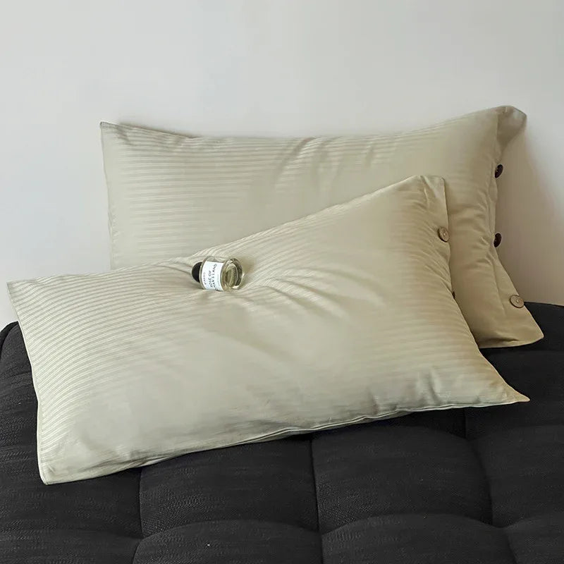 Light Green Pinstripe Long Staple Cotton Sateen Pillowcase Set - Jacquard Striped, Pure Cotton, 48x74cm (Pair) - Mekamart Australia