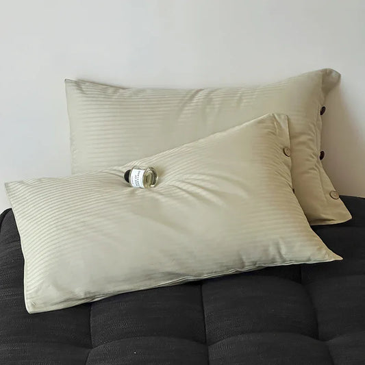 Light Green Pinstripe Long Staple Cotton Sateen Pillowcase Set - Jacquard Striped, Pure Cotton, 48x74cm (Pair) - Mekamart Australia