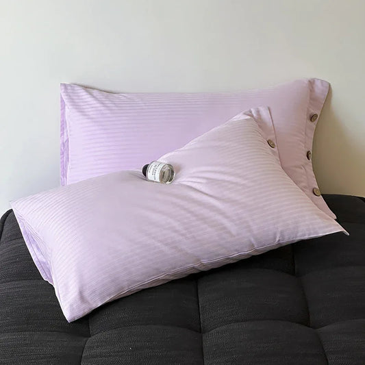 Purple Pinstripe Long Staple Cotton Sateen Pillowcase Set - Jacquard Striped, Pure Cotton, 48x74cm (Pair) - Mekamart Australia