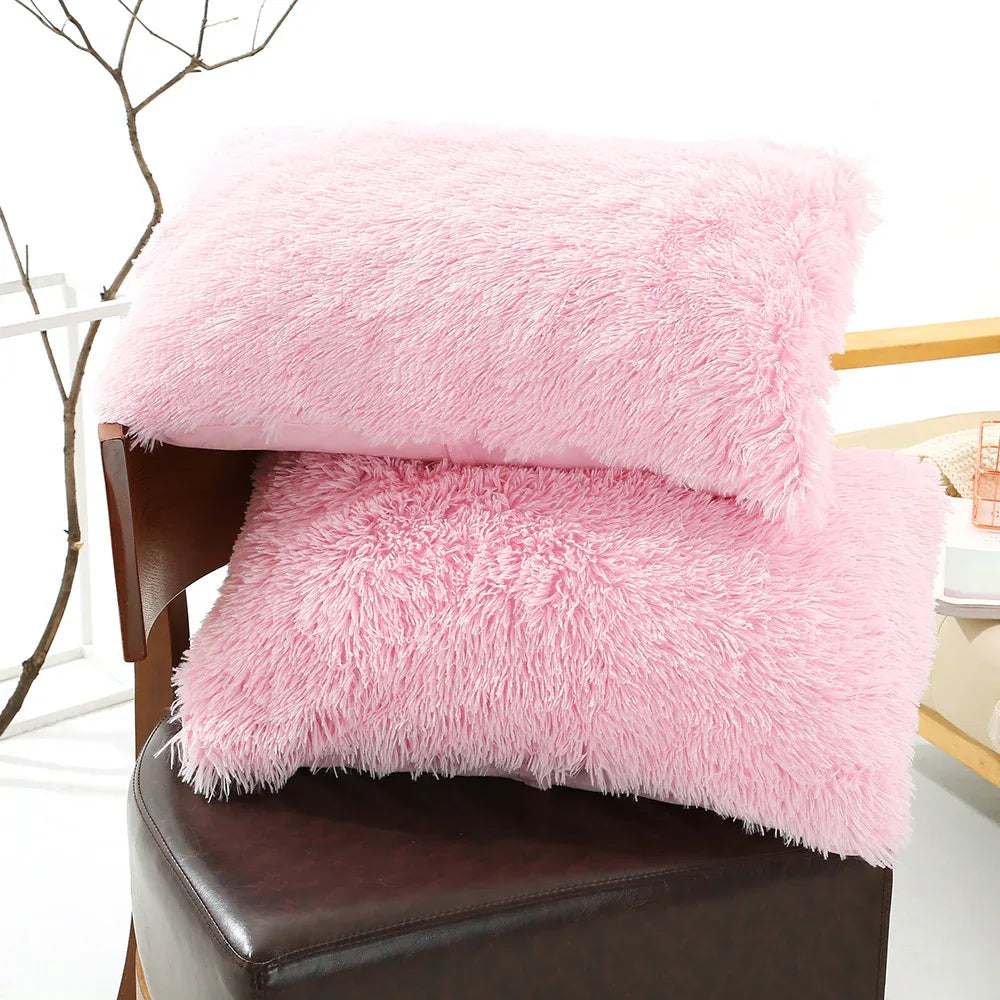 Pink Faux Fur Pillowcase Set - Crystal Velvet Plush Throw Pillow Covers, Bedding Accent (50x70cm, Pair) - Mekamart Australia