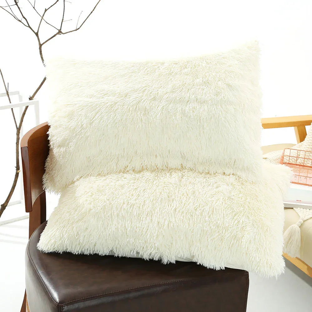 Milky White Faux Fur Pillowcase Set - Crystal Velvet Plush Throw Pillow Covers, Bedding Accent (50x70cm, Pair) - Mekamart Australia
