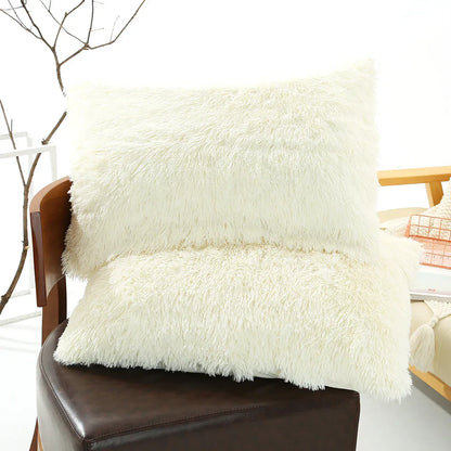 Milky White Faux Fur Pillowcase Set - Crystal Velvet Plush Throw Pillow Covers, Bedding Accent (50x70cm, Pair) - Mekamart Australia