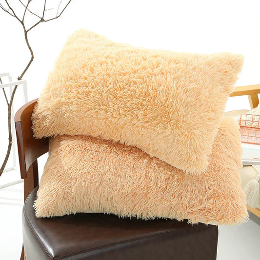 Light Yellow Faux Fur Pillowcase Set - Crystal Velvet Plush Throw Pillow Covers, Bedding Accent (50x70cm, Pair) - Mekamart Australia