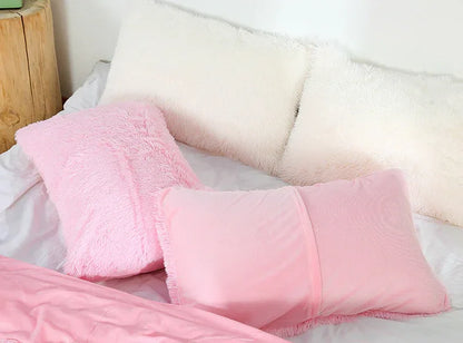 Green Faux Fur Pillowcase Set - Crystal Velvet Plush Throw Pillow Covers, Bedding Accent (50x70cm, Pair) - Mekamart Australia