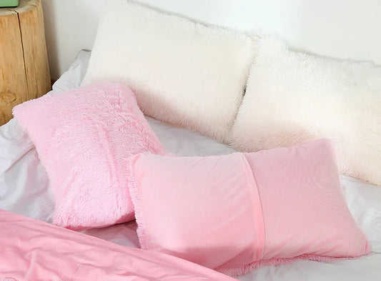 Green Faux Fur Pillowcase Set - Crystal Velvet Plush Throw Pillow Covers, Bedding Accent (50x70cm, Pair) - Mekamart Australia