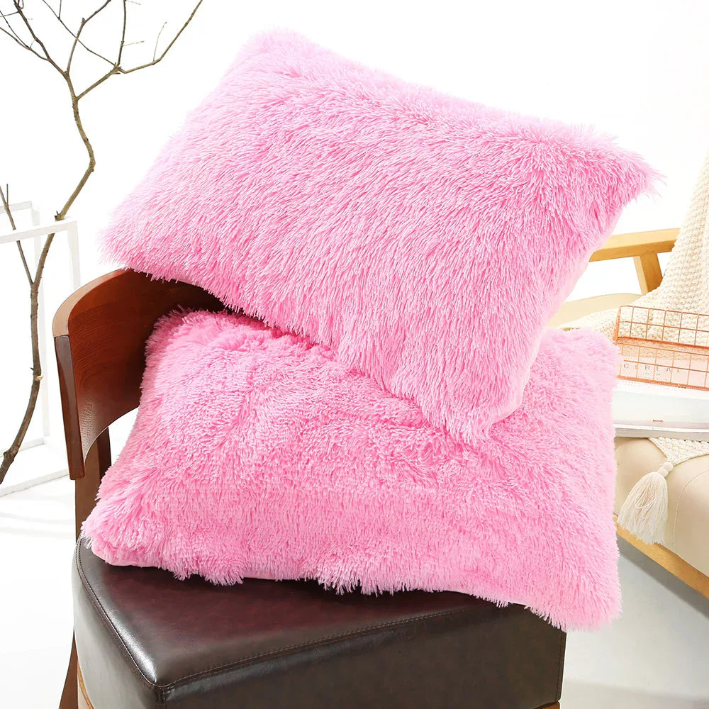 Dark Pink Faux Fur Pillowcase Set - Crystal Velvet Plush Throw Pillow Covers, Bedding Accent (50x70cm, Pair) - Mekamart Australia