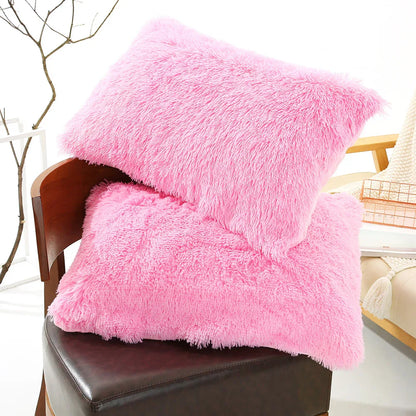 Dark Pink Faux Fur Pillowcase Set - Crystal Velvet Plush Throw Pillow Covers, Bedding Accent (50x70cm, Pair) - Mekamart Australia