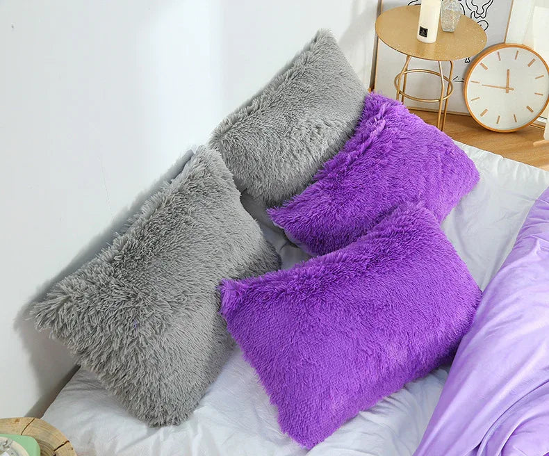 Dark Pink Faux Fur Pillowcase Set - Crystal Velvet Plush Throw Pillow Covers, Bedding Accent (50x70cm, Pair) - Mekamart Australia