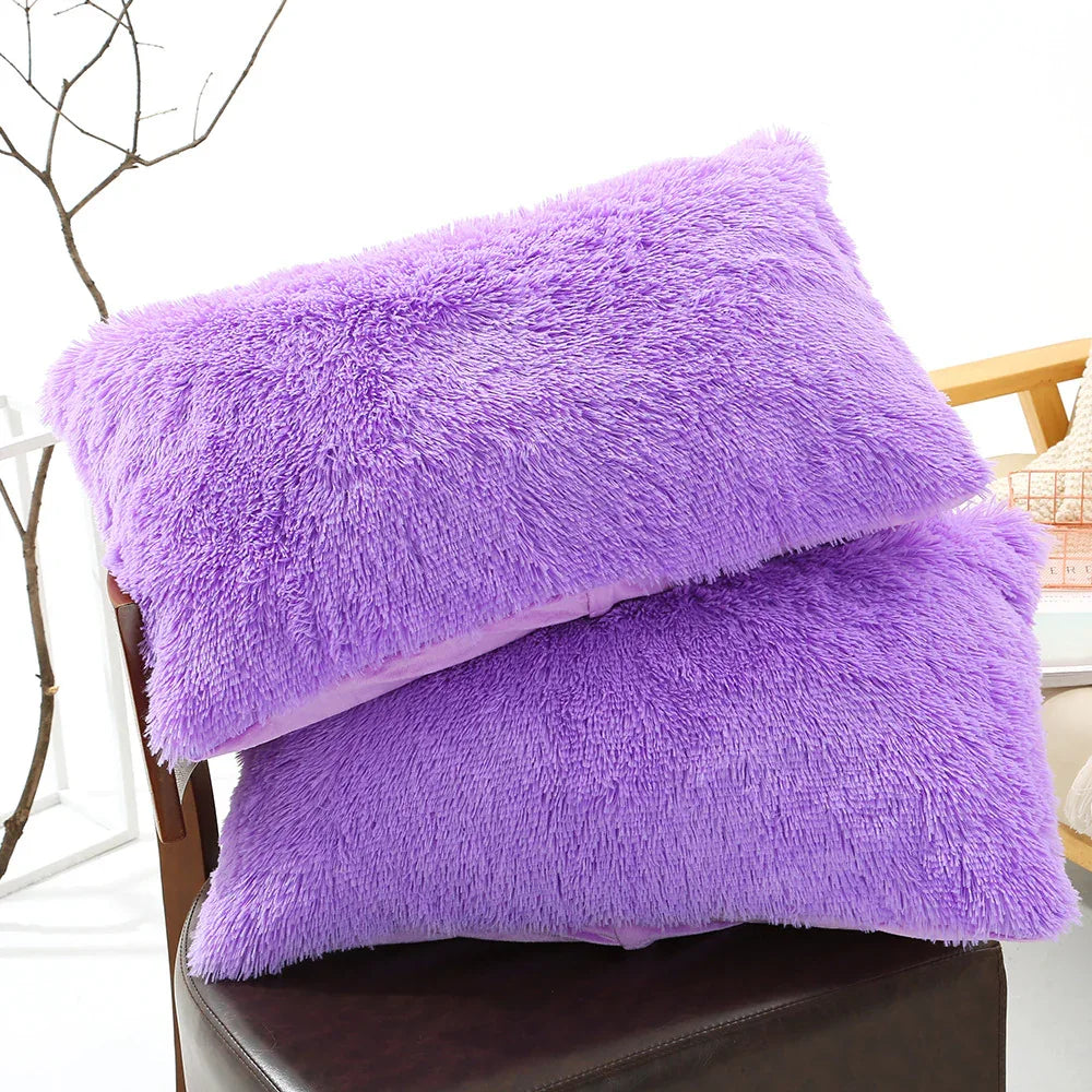 Purple Faux Fur Pillowcase Set - Crystal Velvet Plush Throw Pillow Covers, Bedding Accent (50x70cm, Pair) - Mekamart Australia