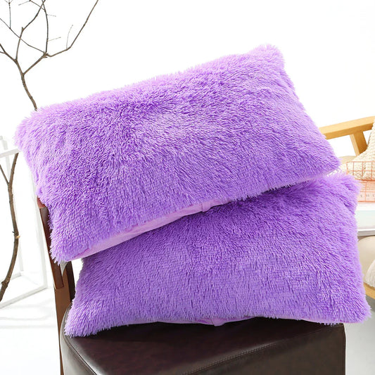 Purple Faux Fur Pillowcase Set - Crystal Velvet Plush Throw Pillow Covers, Bedding Accent (50x70cm, Pair) - Mekamart Australia