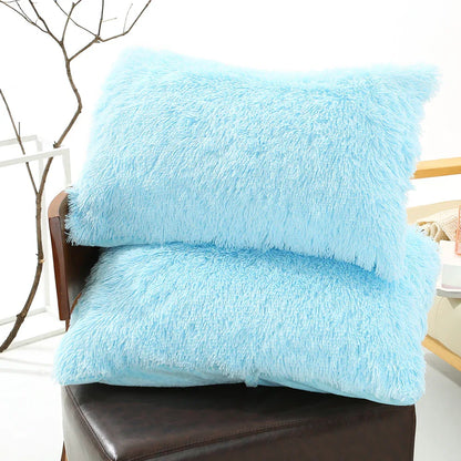 Light Blue Faux Fur Pillowcase Set - Crystal Velvet Plush Throw Pillow Covers, Bedding Accent (50x70cm, Pair) - Mekamart Australia