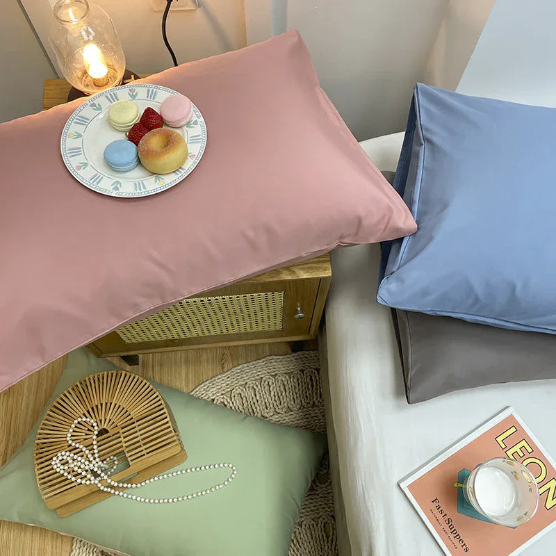 Navy And Grey Washed Cotton Pillowcase Set - Solid Color, Simple Two-Tone Design, 48x74cm (Pair) - Mekamart Australia