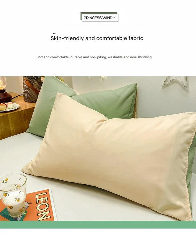 Light Blue And Grey Washed Cotton Pillowcase Set - Solid Color, Simple Two-Tone Design, 48x74cm (Pair) - Mekamart Australia