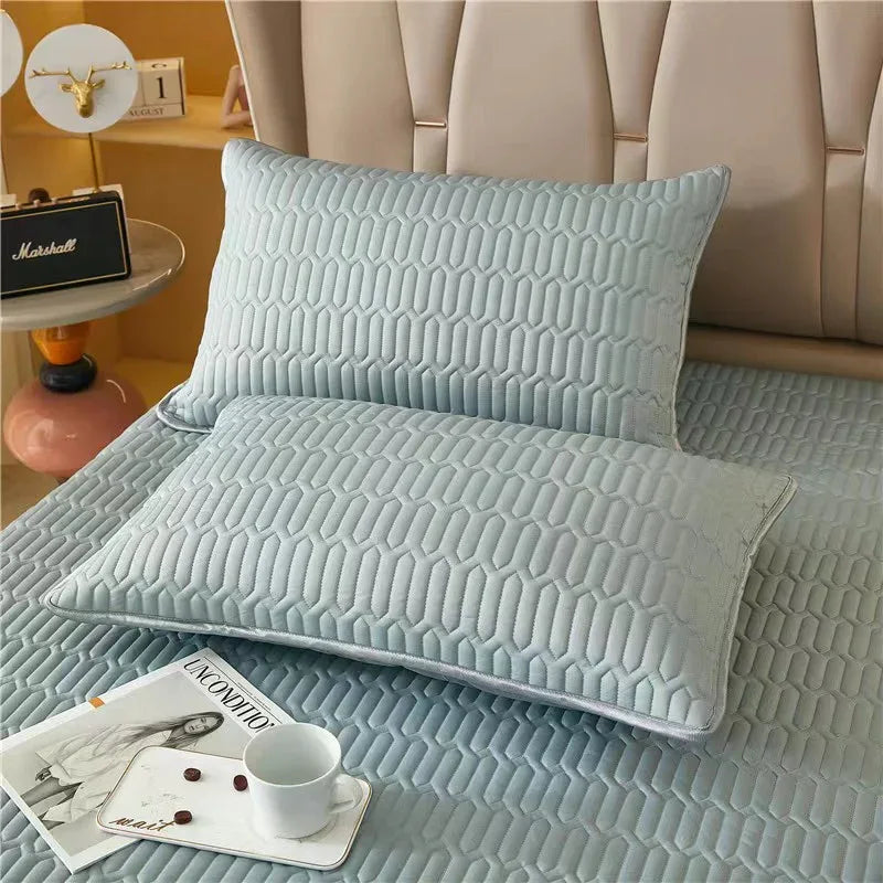 Cyan Cooling latex texture Pillowcase Set - Latex Feeling, Solid Color, 48x74cm (Pair) - Mekamart Australia