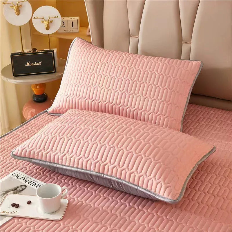 Pink Cooling latex texture Pillowcase Set - Latex Feeling, Solid Color, 48x74cm (Pair) - Mekamart Australia