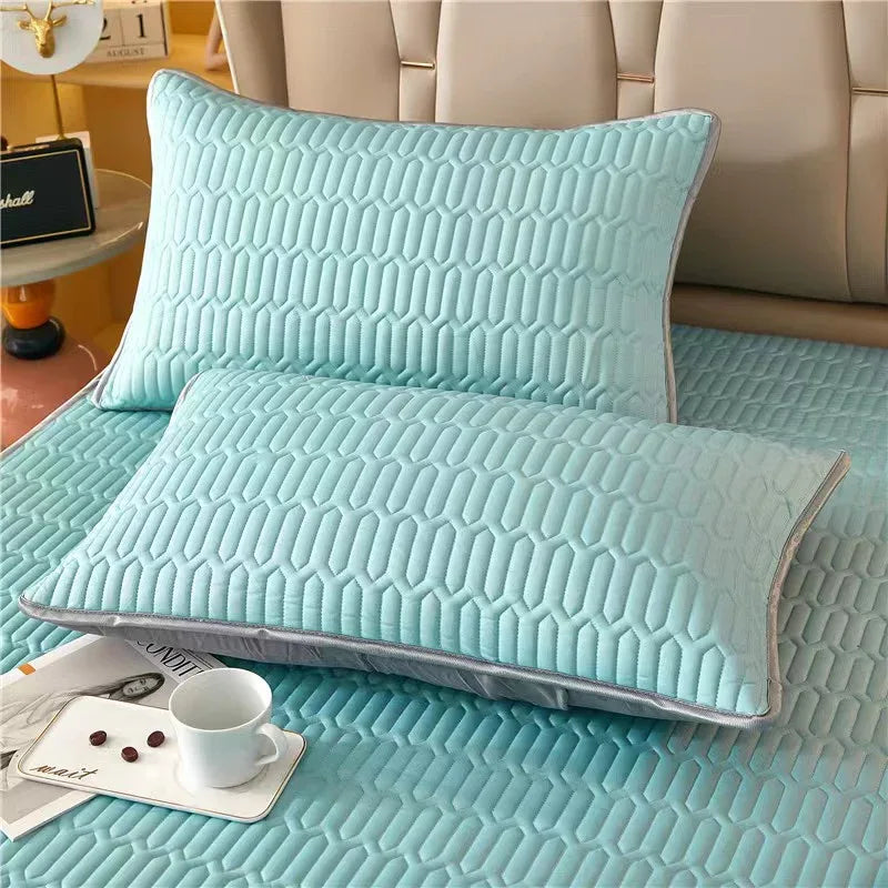 Mint Blue Cooling latex texture Pillowcase Set - Latex Feeling, Solid Color, 48x74cm (Pair) - Mekamart Australia
