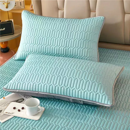 Mint Blue Cooling latex texture Pillowcase Set - Latex Feeling, Solid Color, 48x74cm (Pair) - Mekamart Australia
