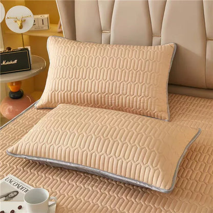 Light Orange Cooling latex texture Pillowcase Set - Latex Feeling, Solid Color, 48x74cm (Pair) - Mekamart Australia