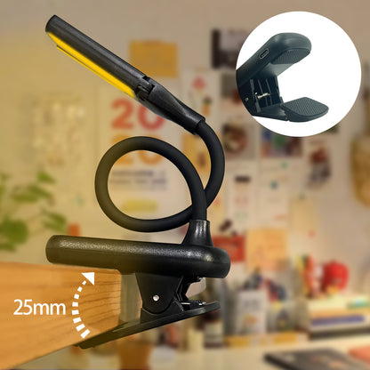 Black Rechargeable Dual-Head Clip-On Book Light - Touch Control Reading Lamp with Eye Protection