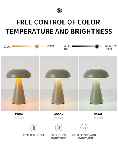 Silver Metal Mushroom Table Lamp - Rechargeable Touch Control Ambient Light with Remote