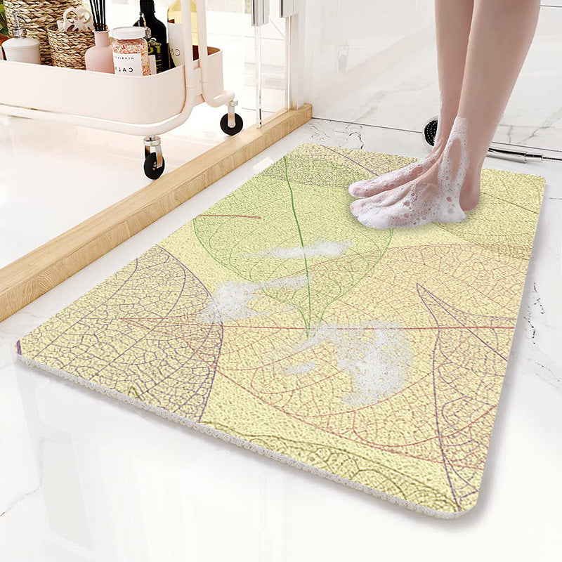 Yellow Leaves Pattern  PVC Non-Slip Bath Mat 45x75cm - Shower Drain Hole Design, Soft & Quick-Dry Bathroom Rug