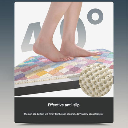 Colorful Wavy Lines Pattern  PVC Non-Slip Bath Mat 50x80cm - Shower Drain Hole Design, Soft & Quick-Dry Bathroom Rug