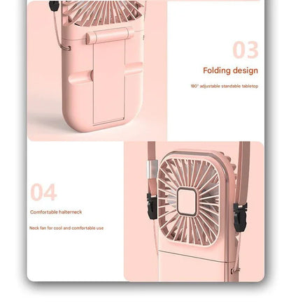 White and blue combination Portable Handheld Fan with Neck Strap & Phone Stand