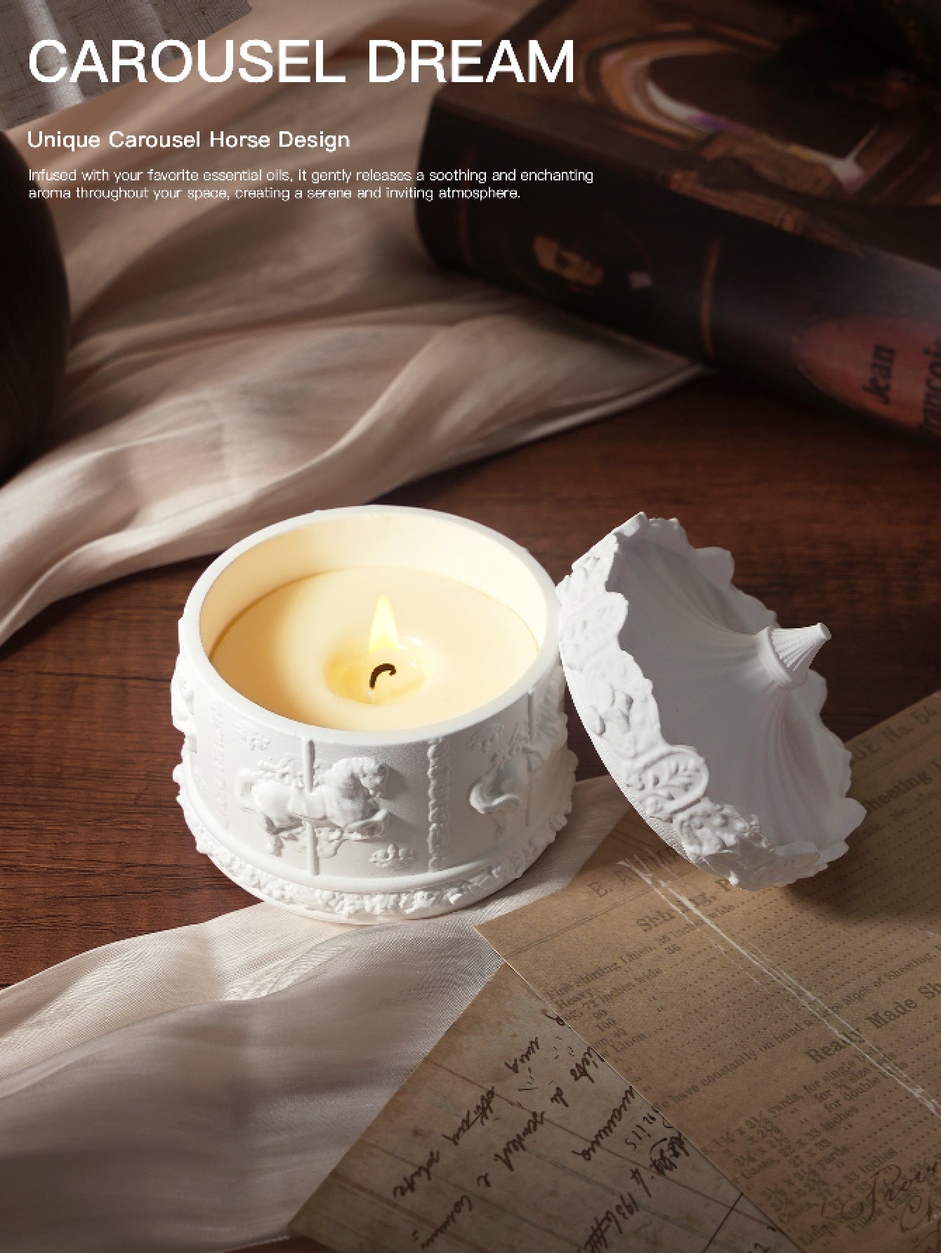 (English Pear Freesia)Rotating Carousel Soy Candle - Unique Home Decor & Gift