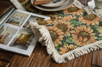 Sunflower Table Runner with Fringe - Jacquard Woven Cotton Blend (30x180cm)