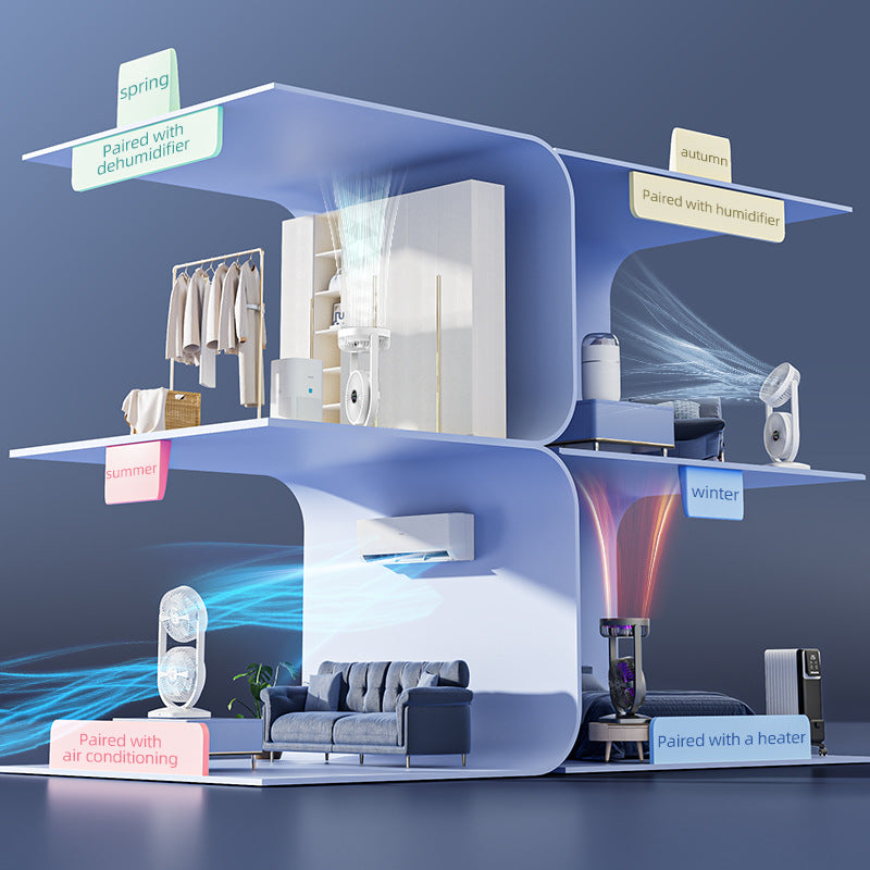 White Dual Head USB Rechargeable Desk Fan - Portable Double Air Circulator