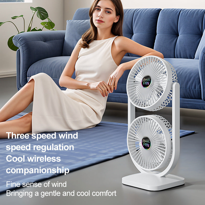 Purple Dual Head USB Rechargeable Desk Fan - Portable Double Air Circulator