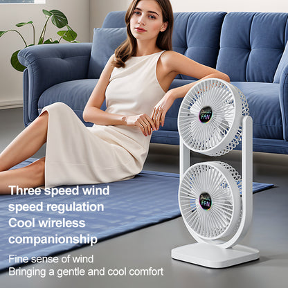 Purple Dual Head USB Rechargeable Desk Fan - Portable Double Air Circulator