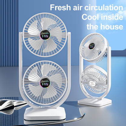 Purple Dual Head USB Rechargeable Desk Fan - Portable Double Air Circulator