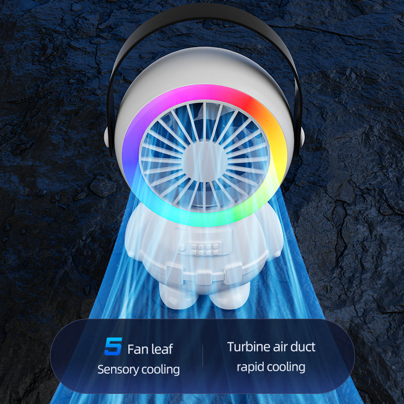 White Astronaut Portable Fan - USB Rechargeable Desk Fan with RGB Night Light