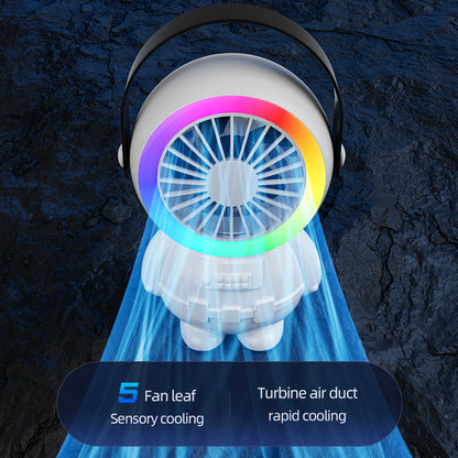 White Astronaut Portable Fan - USB Rechargeable Desk Fan with RGB Night Light