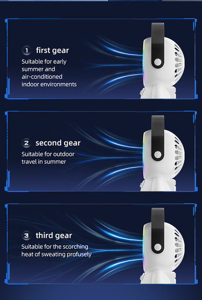 White Astronaut Portable Fan - USB Rechargeable Desk Fan with RGB Night Light