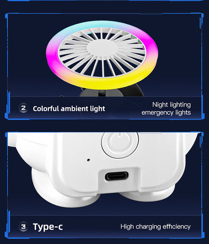 White Astronaut Portable Fan - USB Rechargeable Desk Fan with RGB Night Light