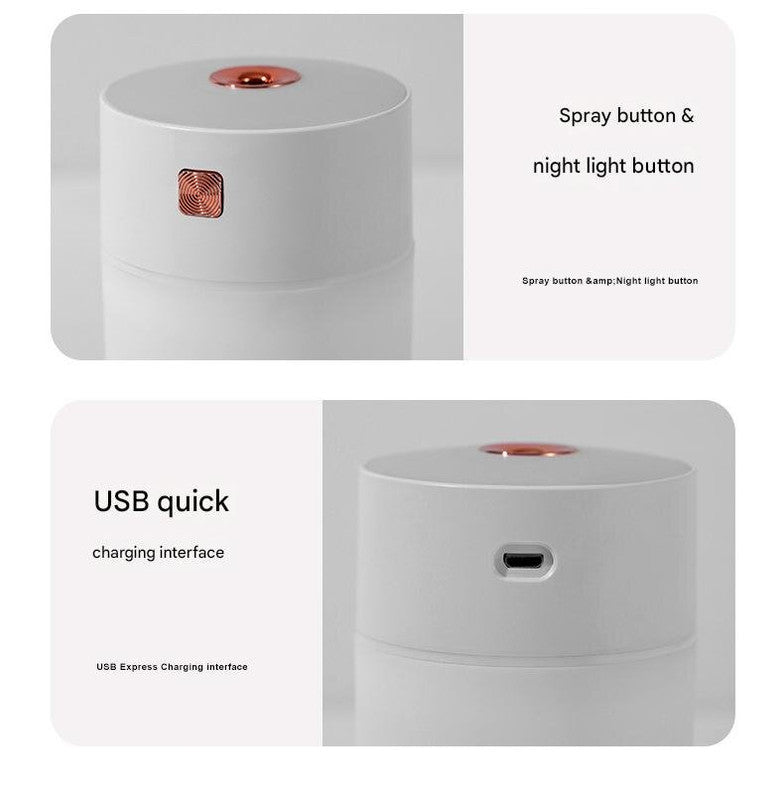 White 300ml USB Air Humidifier - Quiet Mini Humidifier for Bedroom, Office, Car