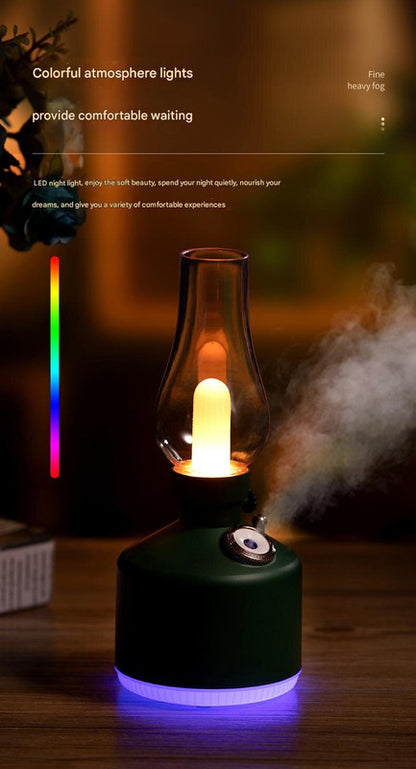 White Retro Kerosene Lamp Humidifier - Rechargeable Cool Mist Maker with Dimmable Light