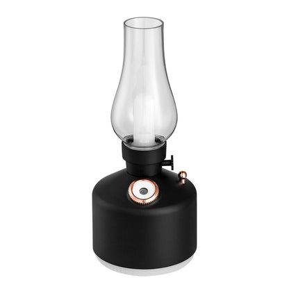Black Retro Kerosene Lamp Humidifier - Rechargeable Cool Mist Maker with Dimmable Light