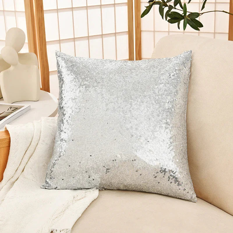 Shiny Sequin Pillowcase - Single-sided gorgeous pillowcase (Silver pair: 45x45cm) - Mekamart Australia