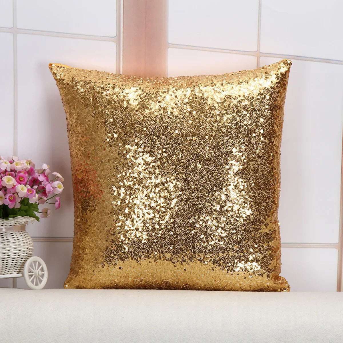 Shiny Sequin Pillowcase - Single-sided gorgeous pillowcase (Gold pair: 45x45cm) - Mekamart Australia