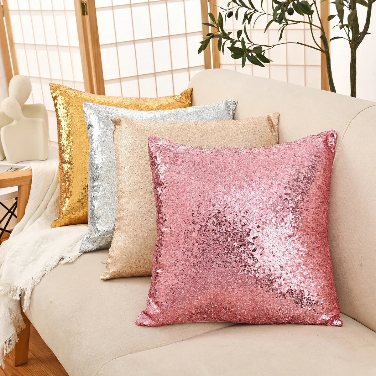 Shiny Sequin Pillowcase - Single-sided gorgeous pillowcase (Pink pair: 40x40cm) - Mekamart Australia