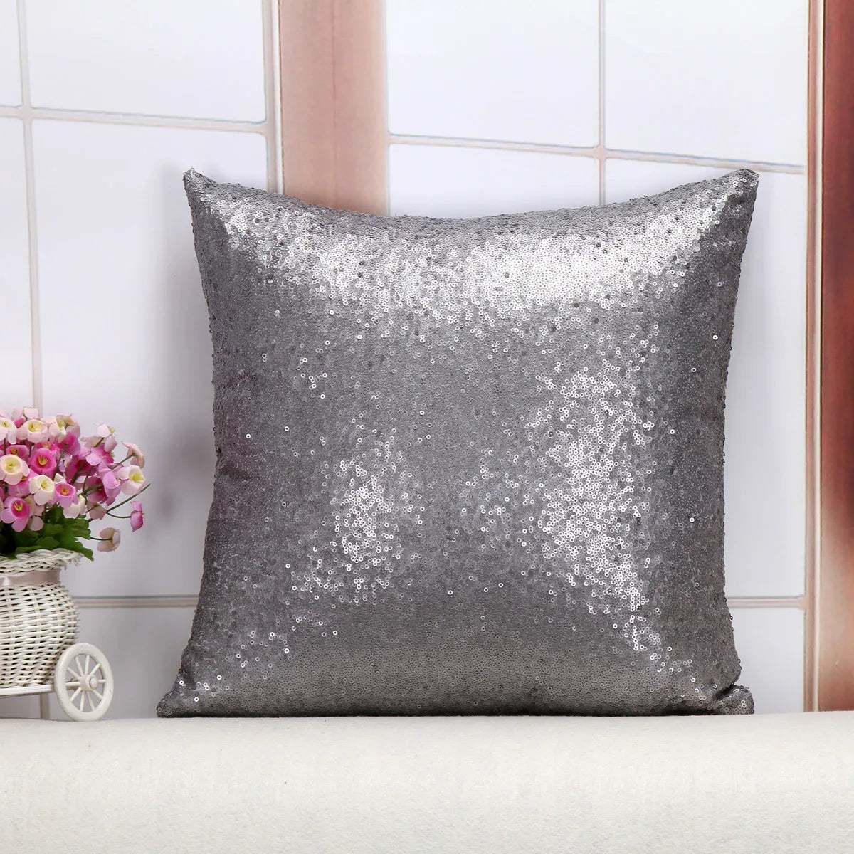 Shiny Sequin Pillowcase - Single-sided gorgeous pillowcase (Gray pair: 40x40cm) - Mekamart Australia