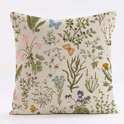 Style 2 Wildflower Linen Pillow Cover - Botanical Print Cushion Case (One pair: 45x45cm) - Mekamart Australia