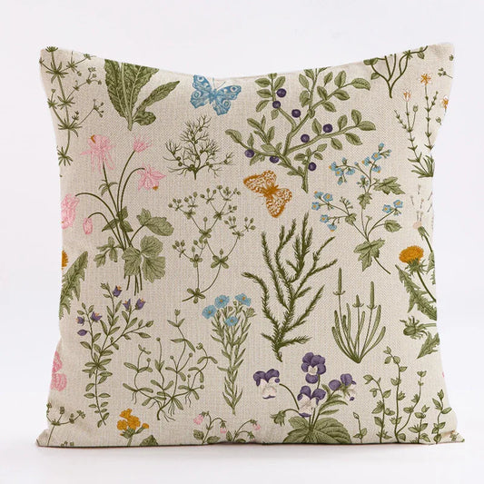 Style 4 Wildflower Linen Pillow Cover - Botanical Print Cushion Case (Three piece set: 45x45cm) - Mekamart Australia