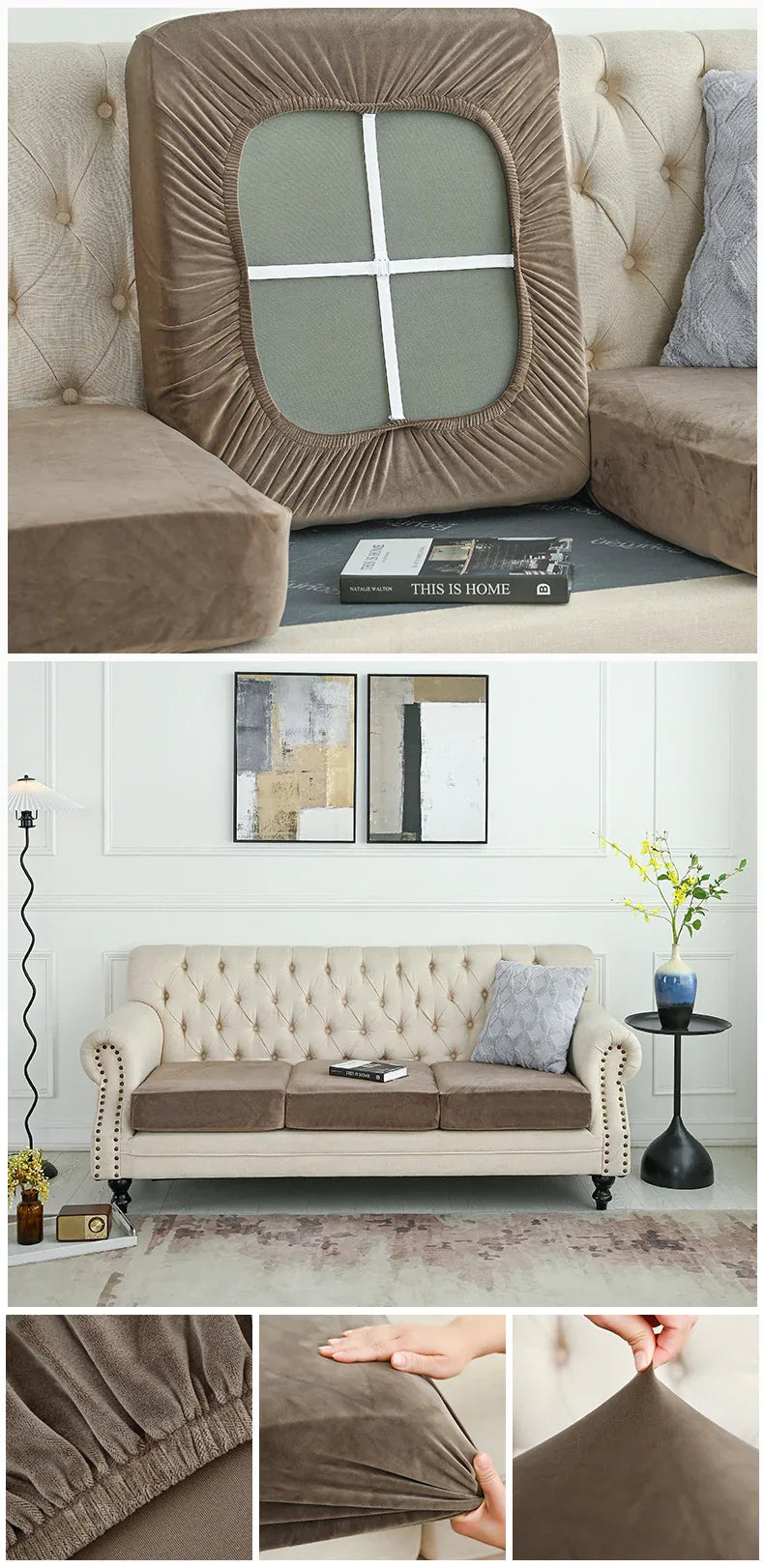 2 Pcs Brown Elegant Polyester Sofa Cover - Full Protection Against Cat Scratches & Wear - Mekamart Australia